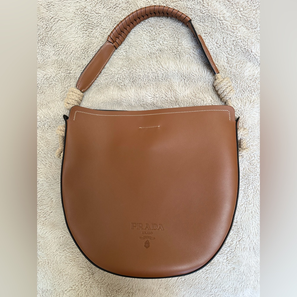 Prada Vitello Lux Shoulder Bag in Cognac.